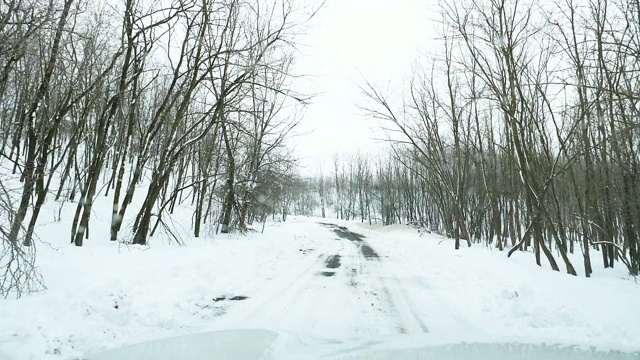 乘汽车旅行。在雪地上观光视频下载