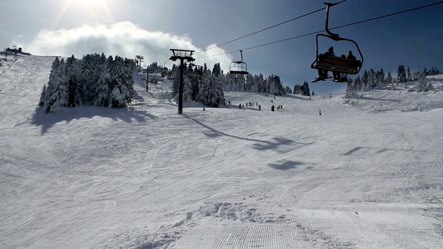 冬季滑雪场，滑雪缆车，人们滑雪。乌鲁达格山，布尔萨，土耳其视频素材