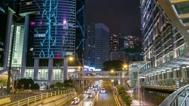 4K时间推移:香港夜景的时间推移。城市和建筑，平移风格。香港-短片视频素材