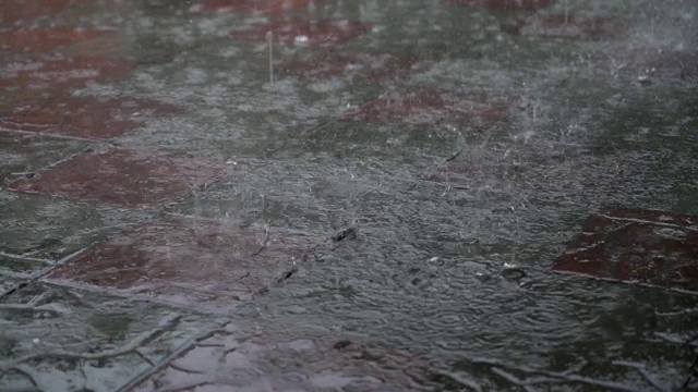 沥青路上的雨点。视频素材