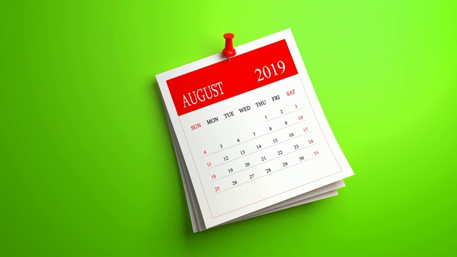 可循环的摆动8月日历2019年在绿色背景视频素材