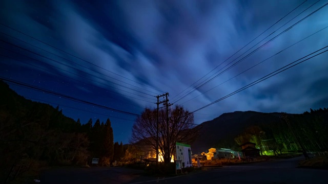 在日本岐阜的森林路上，星空时间的流逝视频素材