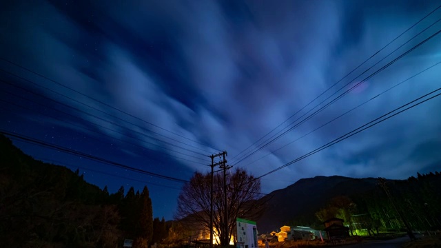 在日本岐阜的森林路上，星空时间的流逝视频素材