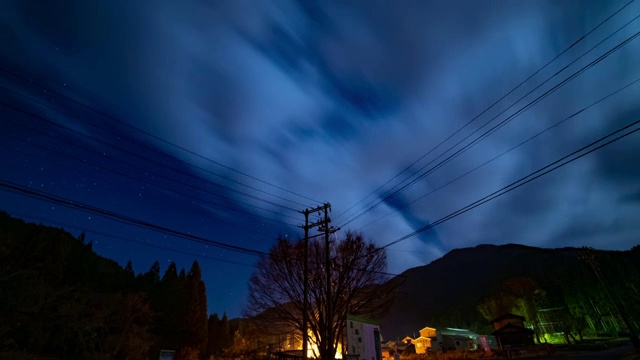 在日本岐阜的森林路上，星空时间的流逝视频素材