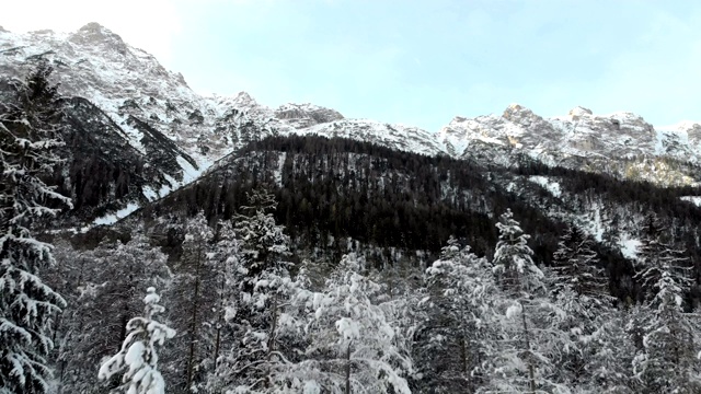 无人机的雪山冬季森林景观视频下载