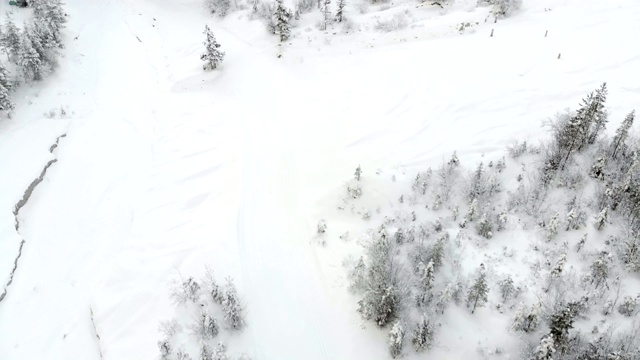 无人机的雪山冬季森林景观视频素材