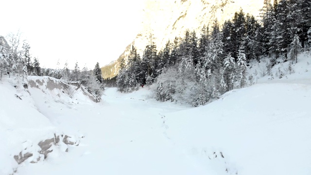 无人机的雪山冬季森林景观视频素材