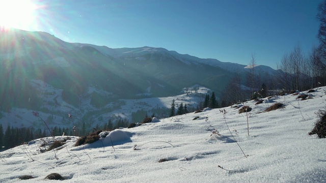 冬天山上的阳光和雪视频素材