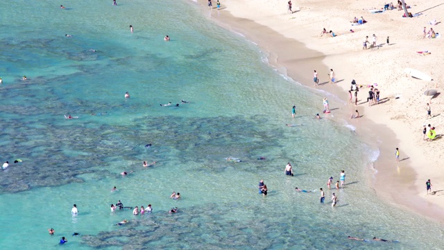 美国夏威夷瓦胡岛的哈瑙马湾海滩和白天风景视频素材