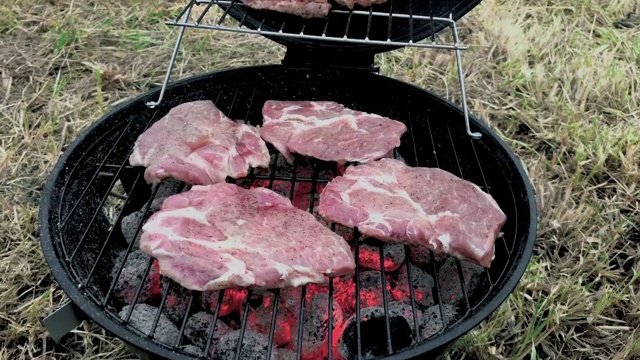 在烤架上烤肉排视频素材