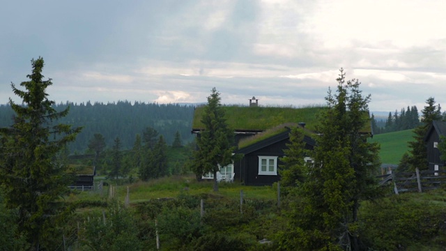 挪威典型的草屋顶乡村房屋视频素材