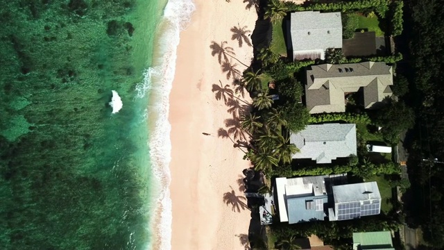 鸟瞰图:朝向海滨部分，海洋，海滩和屋顶视频素材