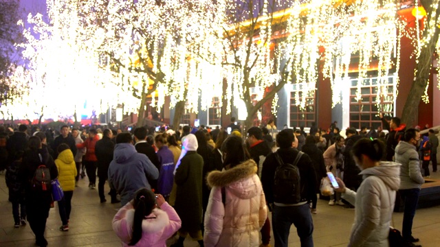 人群在景区庆祝春节/陕西西安，中国视频素材