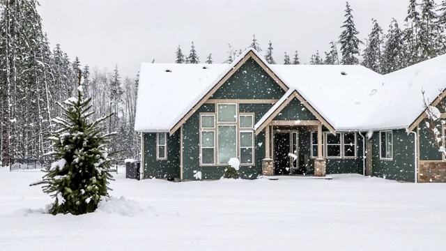 暴风雪中的现代郊区住宅视频素材