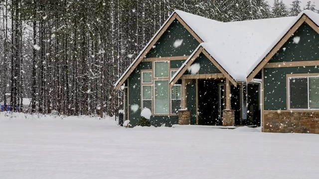 暴风雪中的现代郊区住宅视频素材