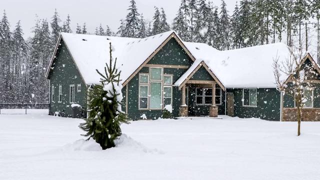 暴风雪中的现代郊区住宅视频素材