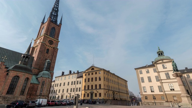 瑞典斯德哥尔摩时间间隔4K，城市天际线时间间隔在Gamla Stan Riddarholmen岛视频素材