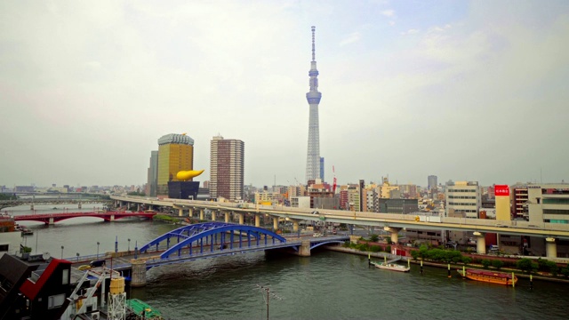 美丽的建筑建筑与东京的天空树和城市生活在日本东京视频素材