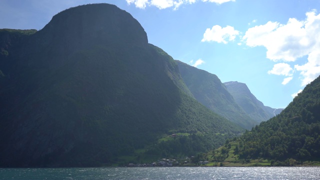 挪威峡湾全景。奥兰峡湾，峡湾的景观视频素材