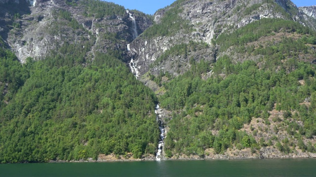 挪威峡湾全景。奥兰峡湾，峡湾的景观视频素材