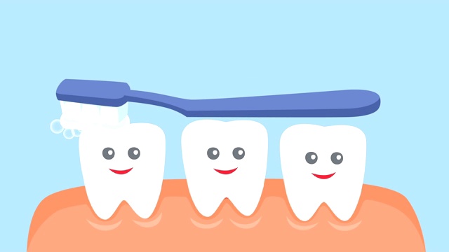 卡通牙齿清洁用牙膏和牙刷口腔卫生视频素材