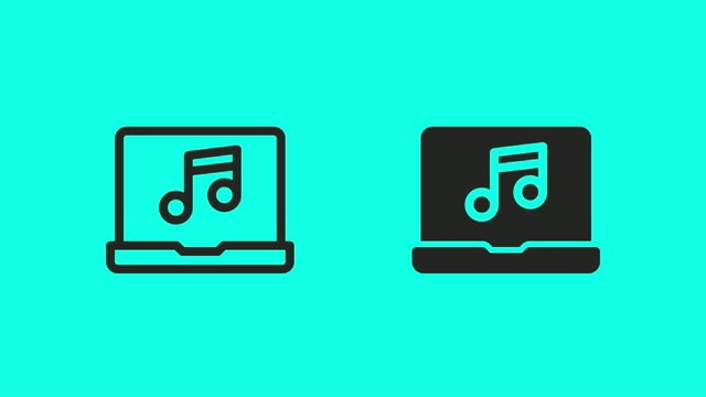 在笔记本电脑上听音乐图标-矢量动画视频素材
