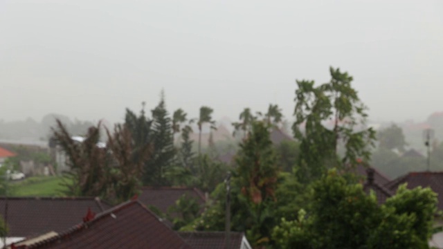 巴厘岛的热带村庄正在下大雨。视频素材