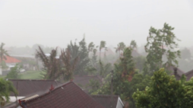 巴厘岛的热带村庄正在下大雨。视频素材