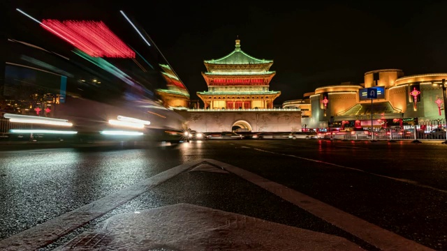 时间流逝/西安古城的夜晚视频素材