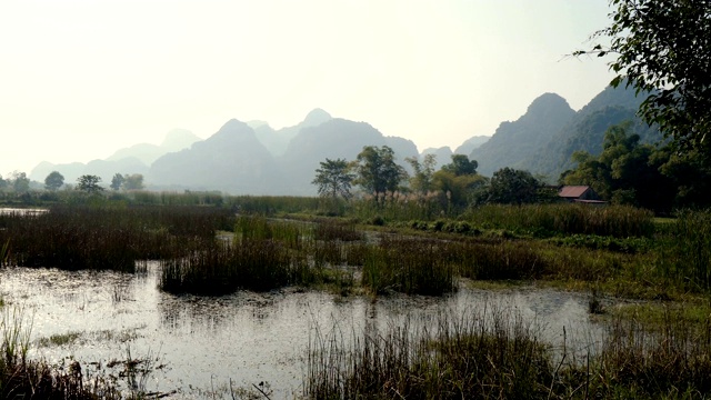 美丽的喀斯特景观和稻田景观视频素材