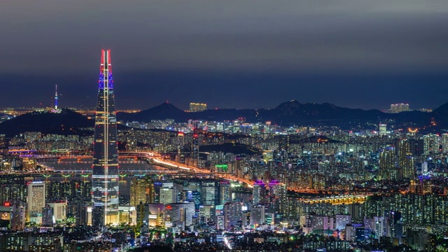 韩国首尔松帕谷和港东谷夜景视频素材