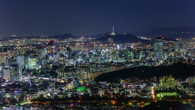 韩国首尔的N首尔塔夜景和城市景观视频素材