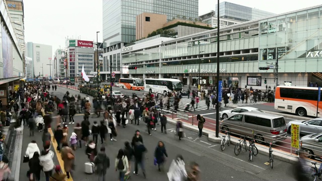 延时:日本东京新宿车站的行人视频素材