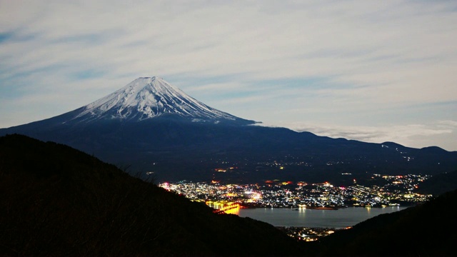 日本川口县富士山后面的夜云视频素材