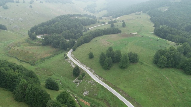 山里一条公路的空中移动镜头视频素材