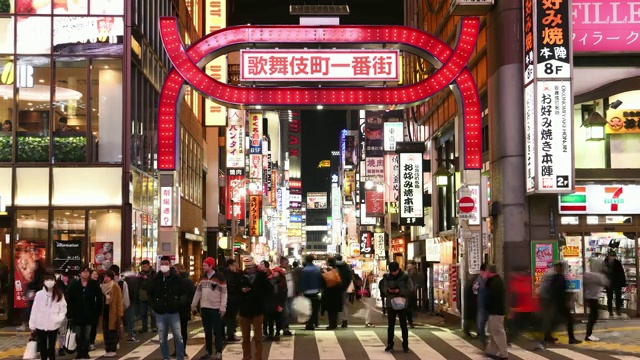 延时:日本东京歌舞伎町新宿的夜生活区视频素材