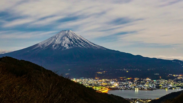 日本川口县富士山后面的夜云视频素材