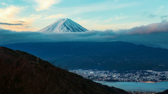 日本川口县富士山后面的夜云视频素材