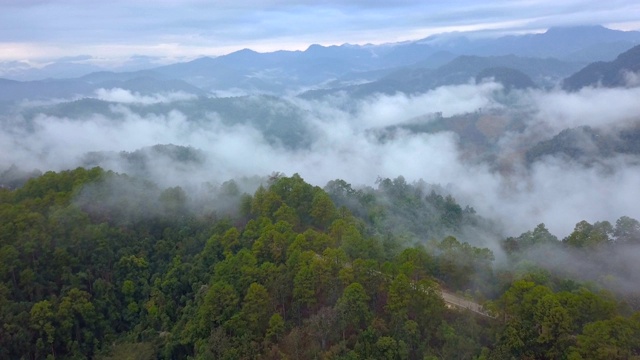 鸟瞰图。飞越高山森林与美丽的云雾村庄，在Doi luang Chiang道，清迈，泰国。视频素材