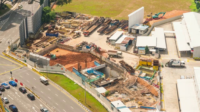 新加坡建筑工地活动的空中延时录像视频素材