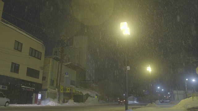 暴雪在晚上。小樽市,日本北海道视频素材