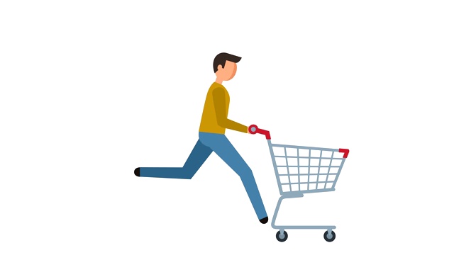 Stick Figure象形图Man Run with Empty Shopping Cart Character Flat Animation视频素材