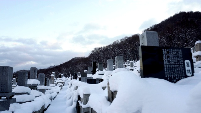 冬天被雪覆盖的墓地和墓碑视频素材