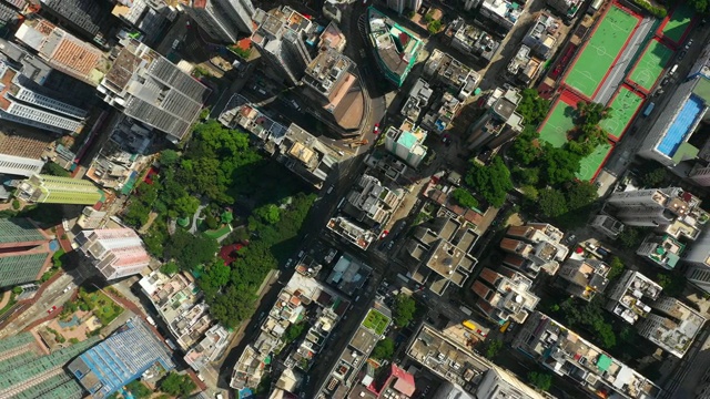 阳光明媚的香港市区湾仔交通区高空高空俯视图4k视频素材