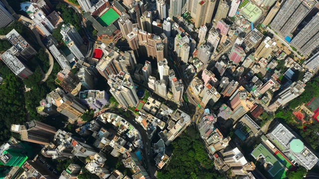 阳光明媚的香港市区湾仔区湾高空高空俯视图4k视频素材