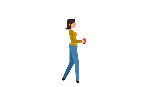 Stick Figure Figure象形图形Girl Walk with Coffee Cup Character Flat Animation视频素材