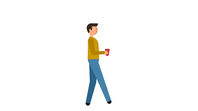 Stick Figure Figure象形文字Man Walk with Coffee Cup Character Flat Animation视频素材