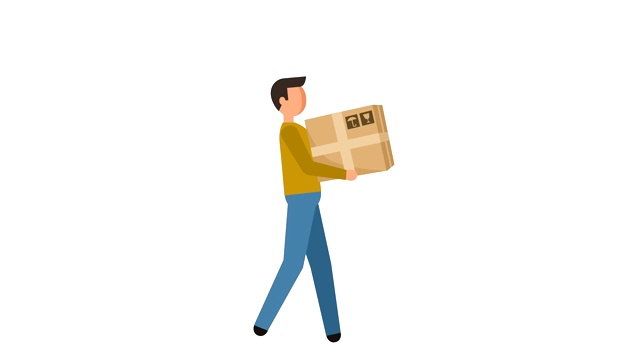 Stick Figure象形图Man Deliveryman carry the box Character Flat Animation视频素材