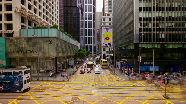 香港市中心晴天市区交通街道十字路口全景4k时间推移视频素材