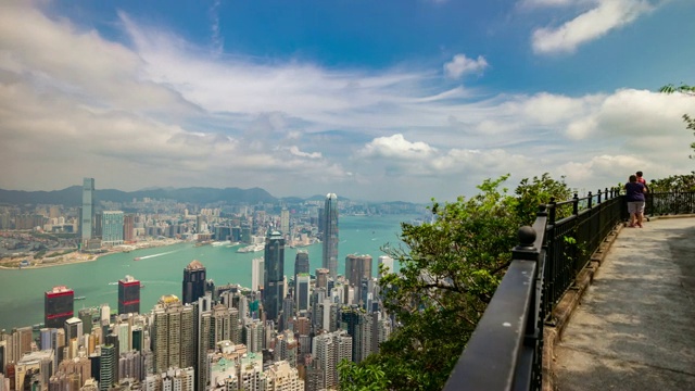 日光香港城市景观著名的维多利亚港视点公路航拍全景，4k时间间隔视频素材